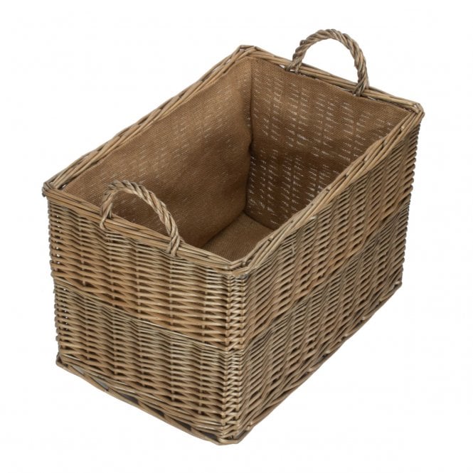 Large Antique Wash Rectangular Hessian Lined Basket (55 x 34 x 33cm)