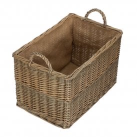 Large Antique Wash Rectangular Hessian Lined Basket (55 x 34 x 33cm)