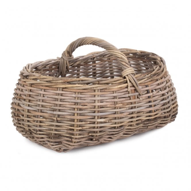 Large Grey Wash Kubu Rattan Market Basket (56 x 40 x 24cm)