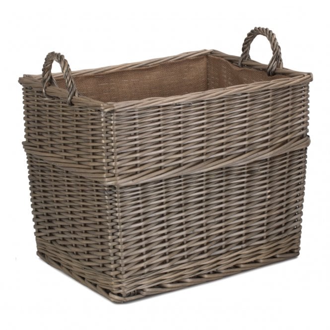 Large Rectangular Lined Wicker Log/Storage Basket 46 x 35 x 36cm