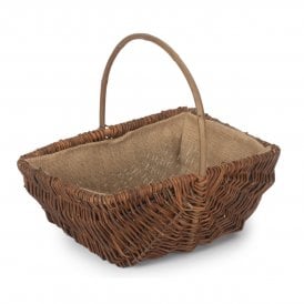 Large Rectangular Unpeeled Willow Garden Trug With Hessian Lining