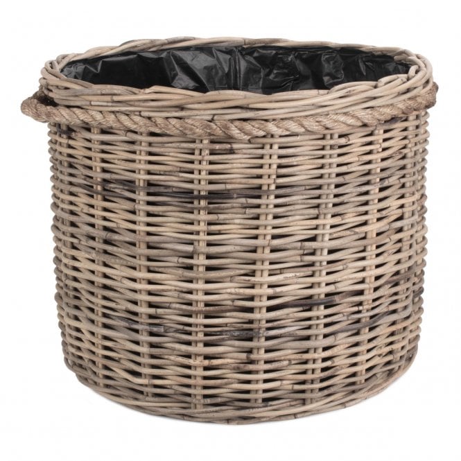 Large Rope Handled Rattan Round Planter With Plastic Lining