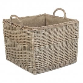 LARGE Square Lined Wicker Log/Storage Basket 42 x 42 x 34cm