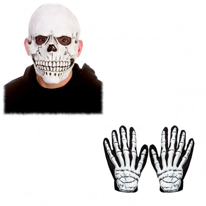 Latex Skull Mask + Adult 3D Skeleton Gloves