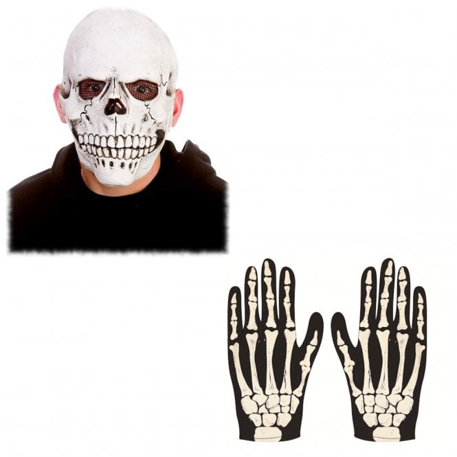 Latex Skull Mask + Adult Skeleton Gloves