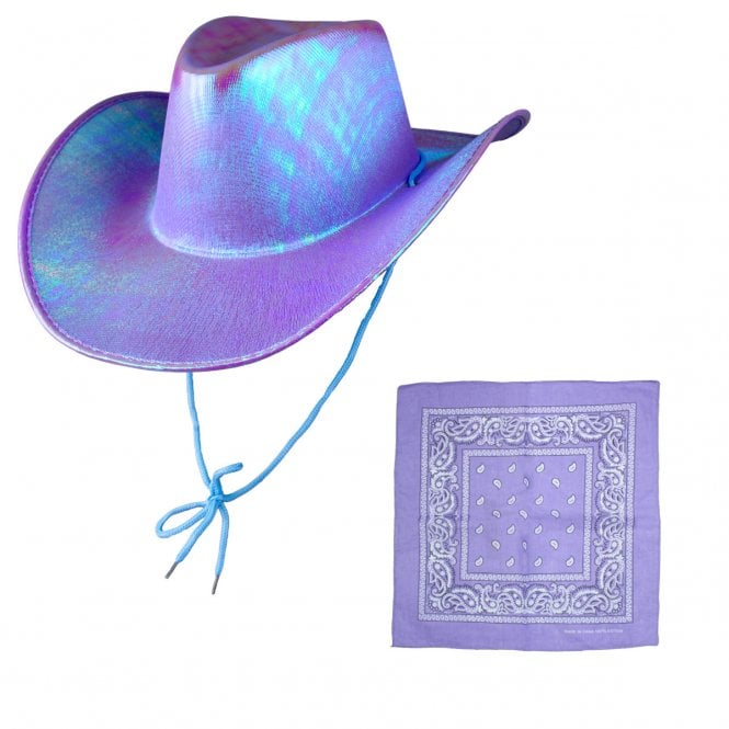 LAVENDER Iridescent Texan Cowgirl Hat + LAVENDER Paisley Print Bandana