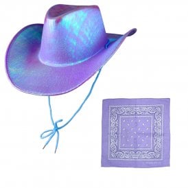 LAVENDER Iridescent Texan Cowgirl Hat + LAVENDER Paisley Print Bandana