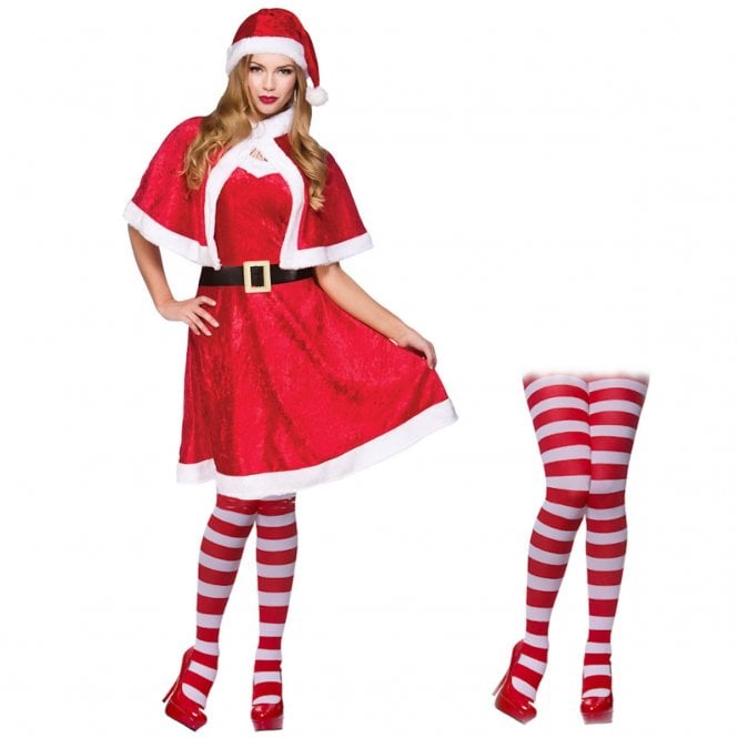 Little Miss Santa + Candystripe Red & White Tights
