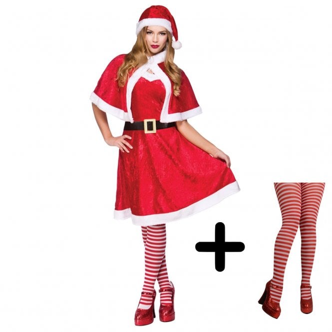 Little Miss Santa + Red & White Candystripe Tights