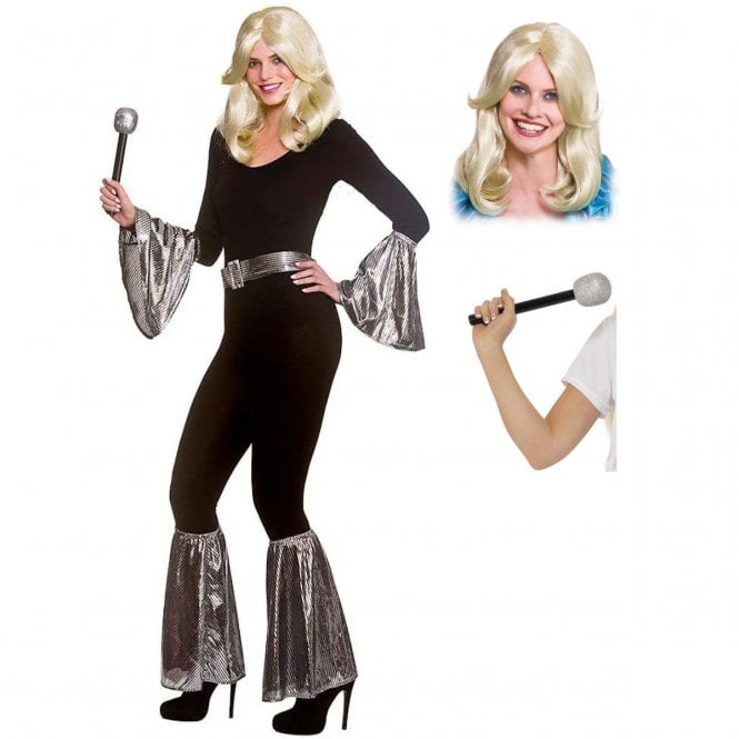 Mamma Mia Silver 5-Piece Accessory Set + Blonde Glamour Wig + Microphone 