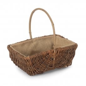 Medium Rectangular Unpeeled Willow Garden Trug With Hessian Lining