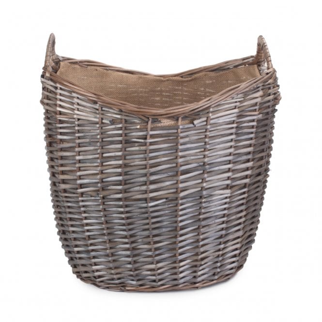Medium Scoop Neck Antique Wash Hessian Lined Basket 38 x 30 x 33/38/42cm
