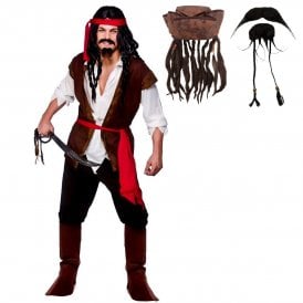 Mens Caribbean Pirate + Pirate Hat + Beard & Tash 