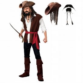 Mens Caribbean Pirate + Pirate Hat + Beard & Tash 