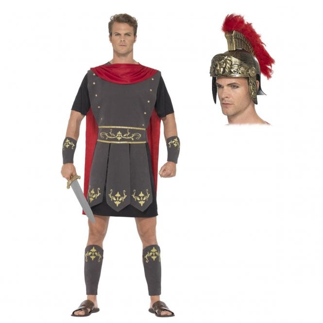 Mens Roman Gladiator - Adult Costume Set (Costume, Hard Helmet) 