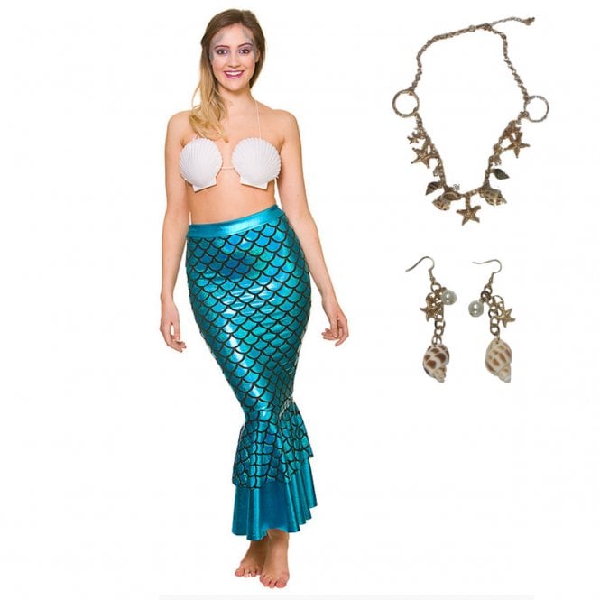 Mermaid Skirt + Necklace + Earrings 