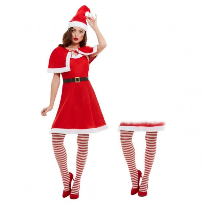 Miss Santa - Adult Costume Set (Costume, Stripe Tights)