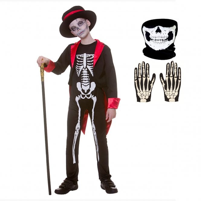 Mr Skelebones + Skeleton Gloves + Half Face Mask Snood