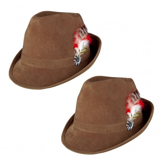 NEW 2 x Faux Suede Deluxe Brown Bavarian Hats