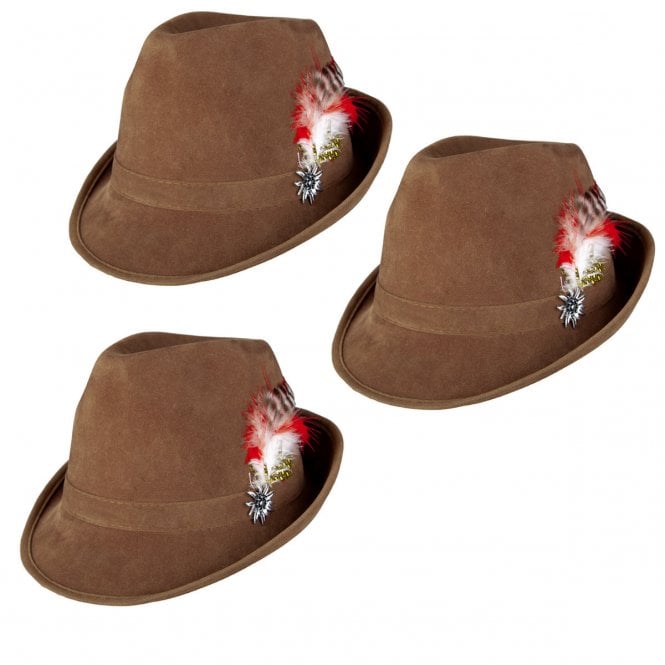 NEW 3 x Faux Suede Deluxe Brown Bavarian Hats