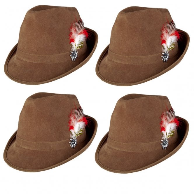 NEW 4 x Faux Suede Deluxe Brown Bavarian Hats