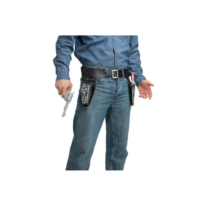 NEW Adult Black Plastic Cowboy DOUBLE Holsters AND DOUBLE Guns Set