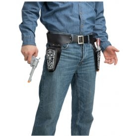 NEW Adult Black Plastic Cowboy DOUBLE Holsters AND DOUBLE Guns Set