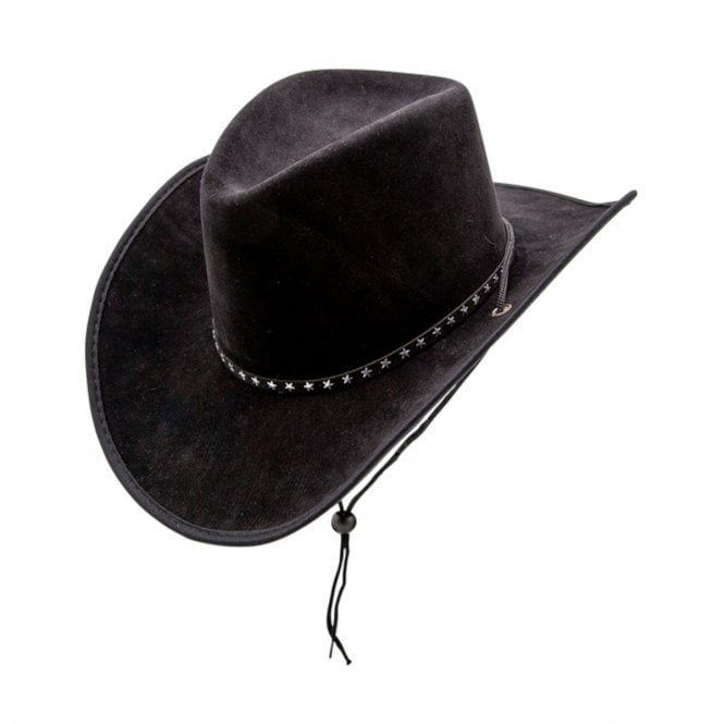 NEW Adult Deluxe Texan Cowboy Black Faux Suede Hat with Star Studded Band