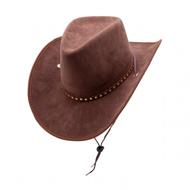 NEW Adult Deluxe Texan Cowboy Brown Faux Suede Hat with Star Studded Band