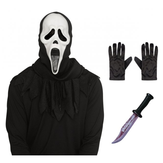 NEW Adult Ghost Face® 30th Anniversary Mask w Hood + Bloody Blade + Black Gloves
