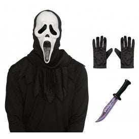 NEW Adult Ghost Face® 30th Anniversary Mask w Hood + Bloody Blade + Black Gloves