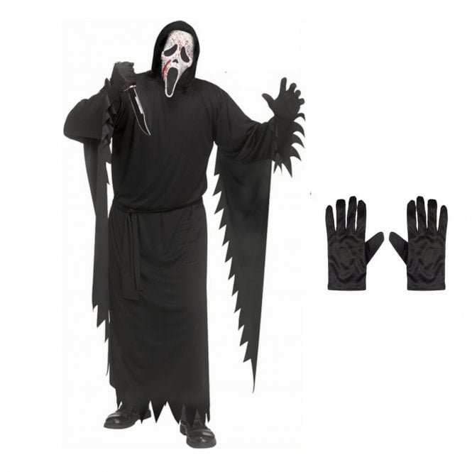 NEW Adult Ghost Face® Blood Splatter STD Costume + BLACK Gloves
