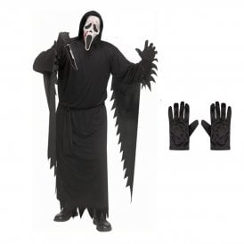 NEW Adult Ghost Face® Blood Splatter STD Costume + BLACK Gloves