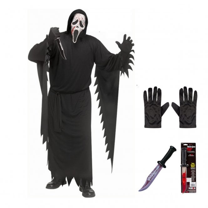 NEW Adult Ghost Face® Blood Splatter STD Costume + Bloody Blade + Black Gloves