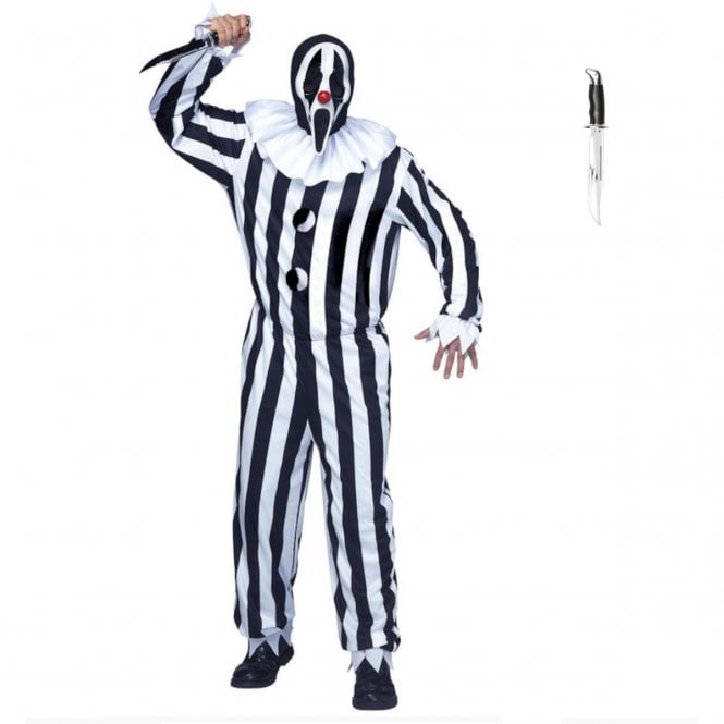 NEW Adult Ghost Face® Circus Clown Costume + Ghost Face® Chrome Knife