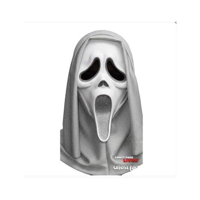 NEW Adult Ghost Face SILVER Glitter Mask w Hood
