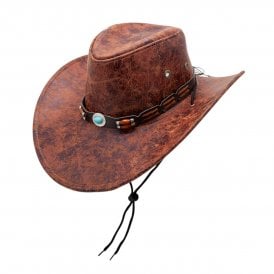 NEW Adult Outback Cowboy Distressed Leather Look Brown Texan Hat