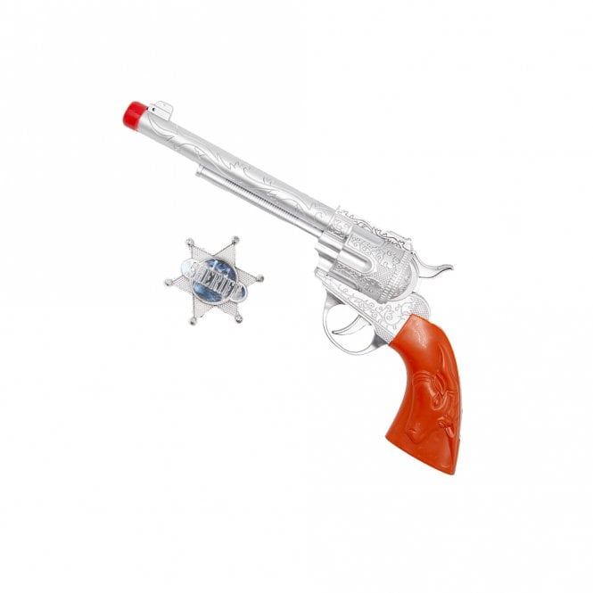 NEW Adult Plastic Cowboy Gun & Silver Sheriff Badge Set