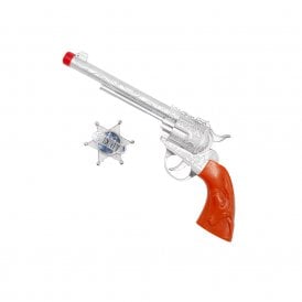 NEW Adult Plastic Cowboy Gun & Silver Sheriff Badge Set