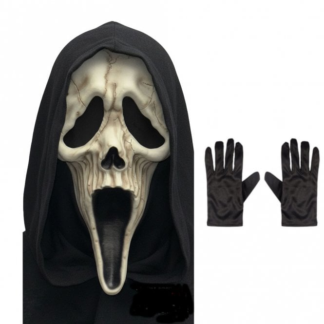 NEW Adult Scream Ghost Face® REAPER Mask with Hood + Black Gloves 