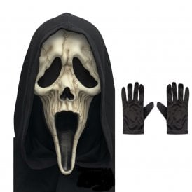NEW Adult Scream Ghost Face® REAPER Mask with Hood + Black Gloves 
