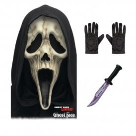 NEW Adult Scream Ghost Face® REAPER Mask with Hood + Bloody Blade + Black Gloves 