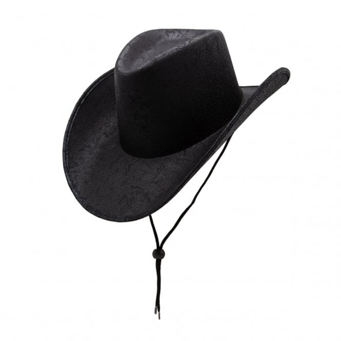NEW Adult Texan Cowboy Hat - Aged Faux Leather - Black