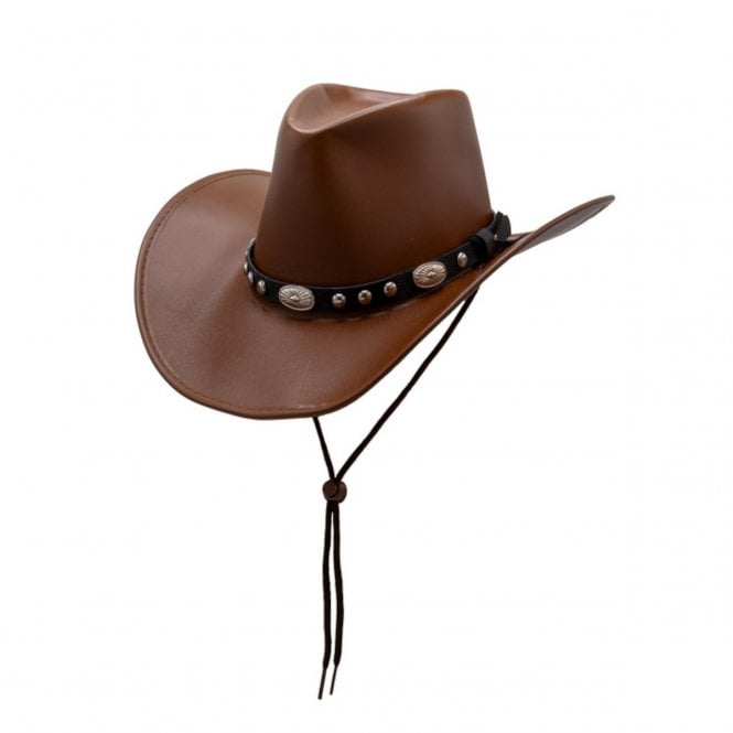 NEW Adult Texan Cowboy Hat Deluxe Faux Leather BROWN