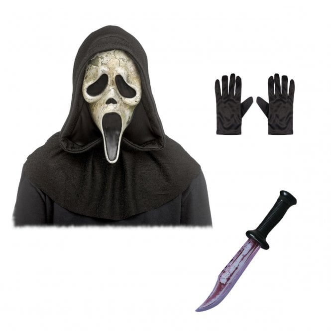 NEW DELUXE Adult Ghost Face® Scream VI Aged DELUXE Mask + Ghost Face® Bloody Blade + Black Gloves