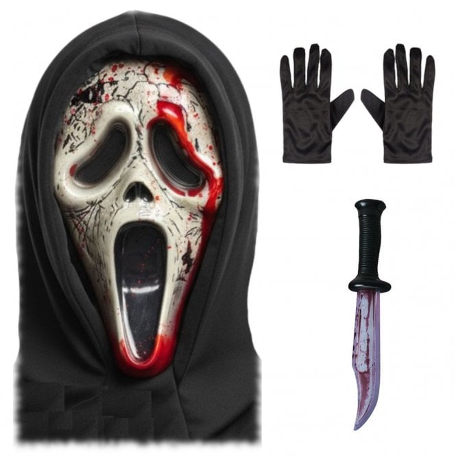 NEW Ghost Face® AGED BLEEDING Mask + Bloody Blade + Black Gloves