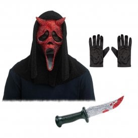 NEW Ghost Face® DEVIL FACE BLING Mask + BLING Knife + Black Gloves