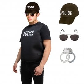 NEW Police Vest + NEW Police Cap + Aviator Glasses + Metal Handcuffs