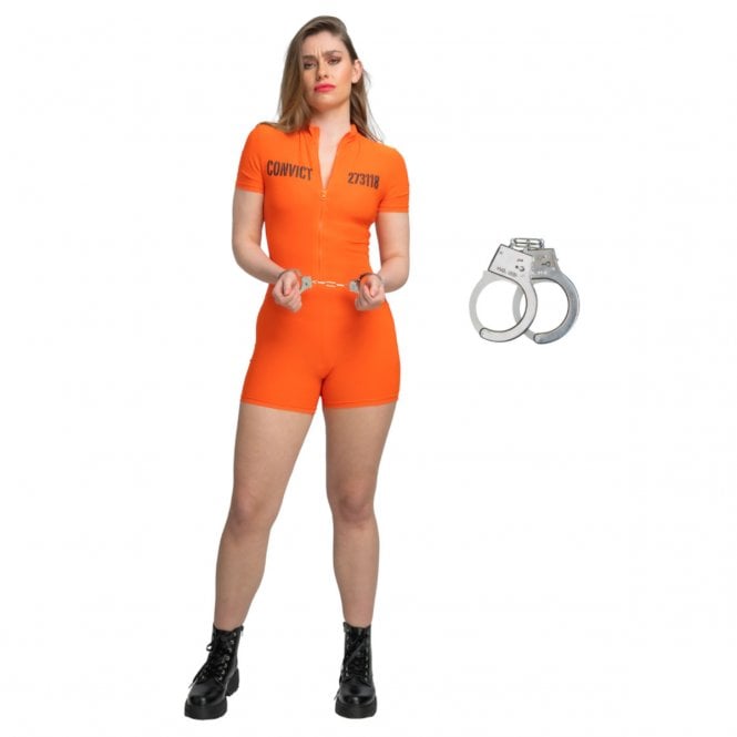 NEW Sexy Orange Convict Romper + Handcuffs