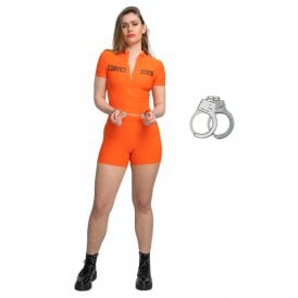 NEW Sexy Orange Convict Romper + Handcuffs